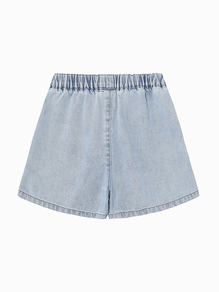 Pleated Denim Shorts