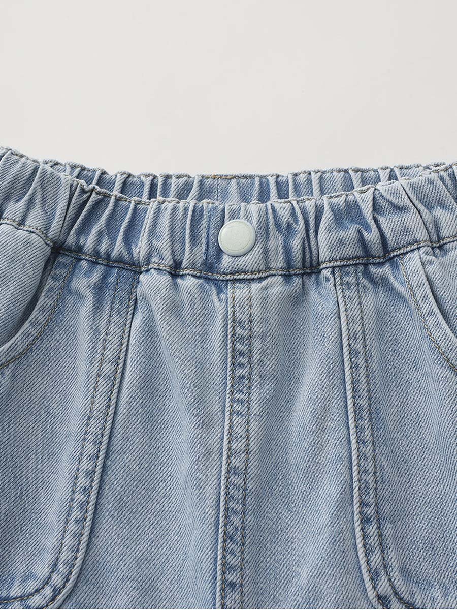 Pleated Denim Shorts