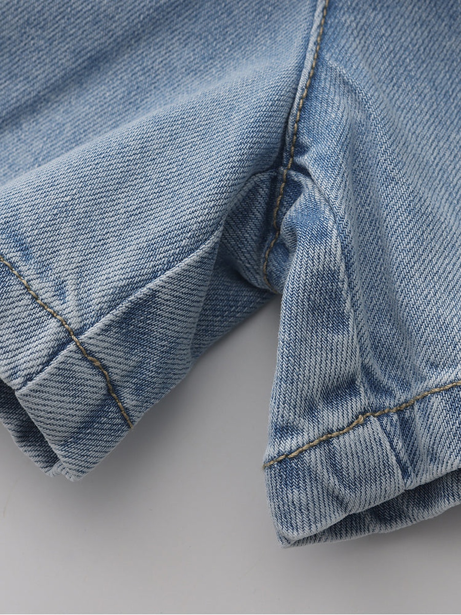 Pleated Denim Shorts
