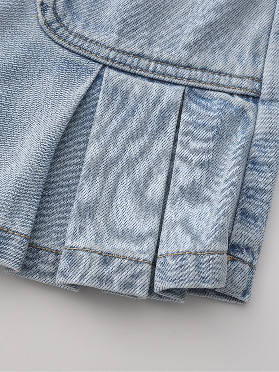 Pleated Denim Shorts