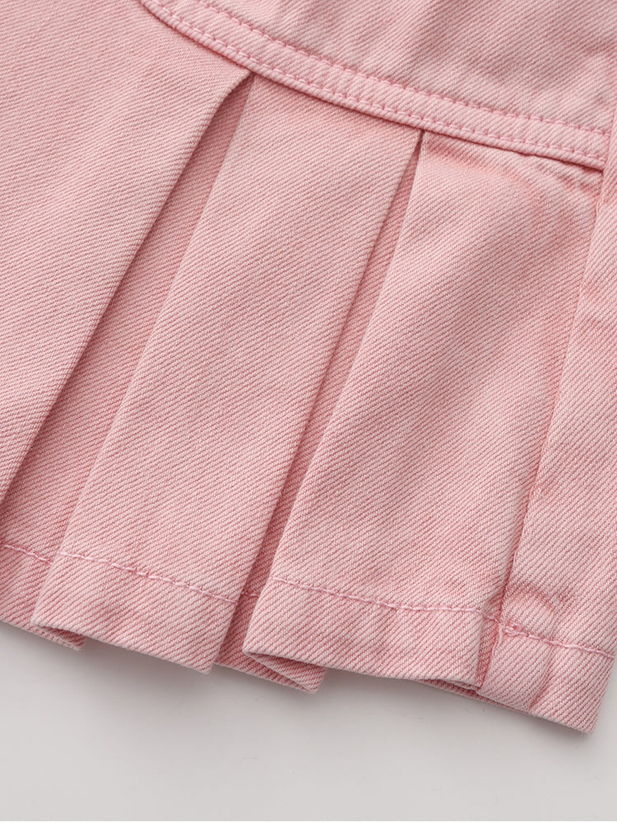 Pleated Denim Shorts