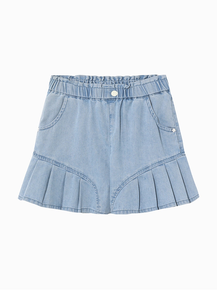 Pleated Denim Shorts