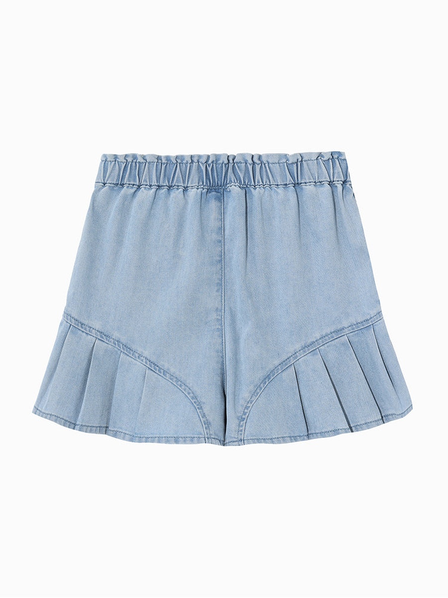 Pleated Denim Shorts