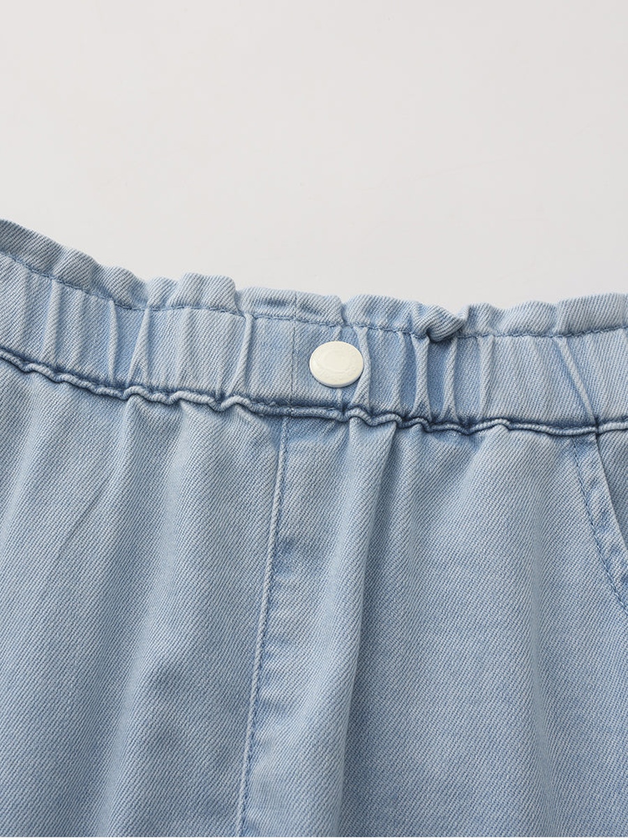 Pleated Denim Shorts