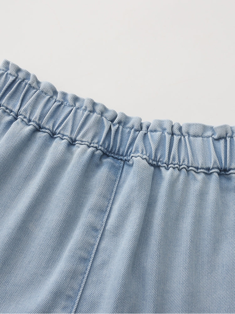 Pleated Denim Shorts