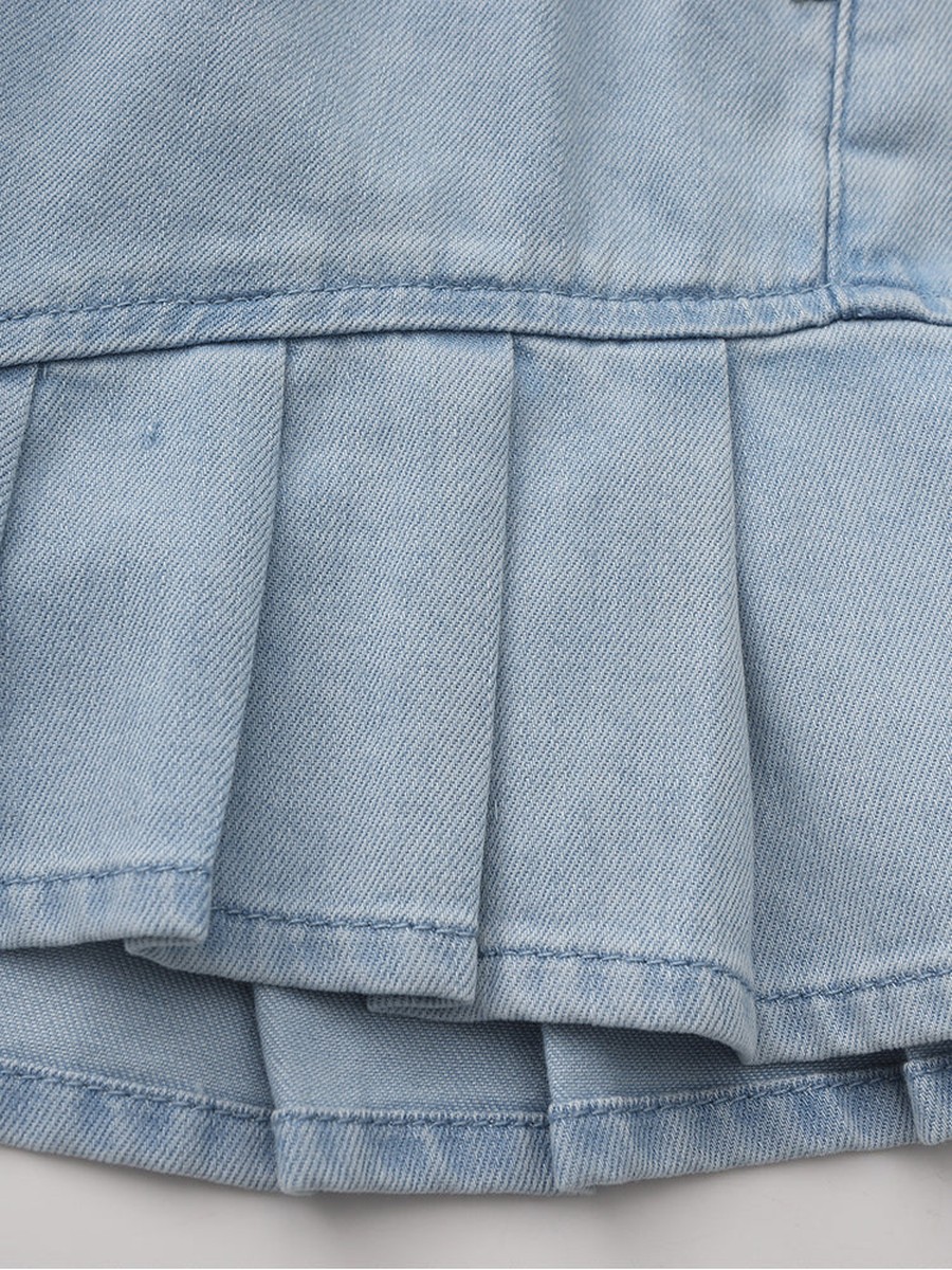 Pleated Denim Shorts