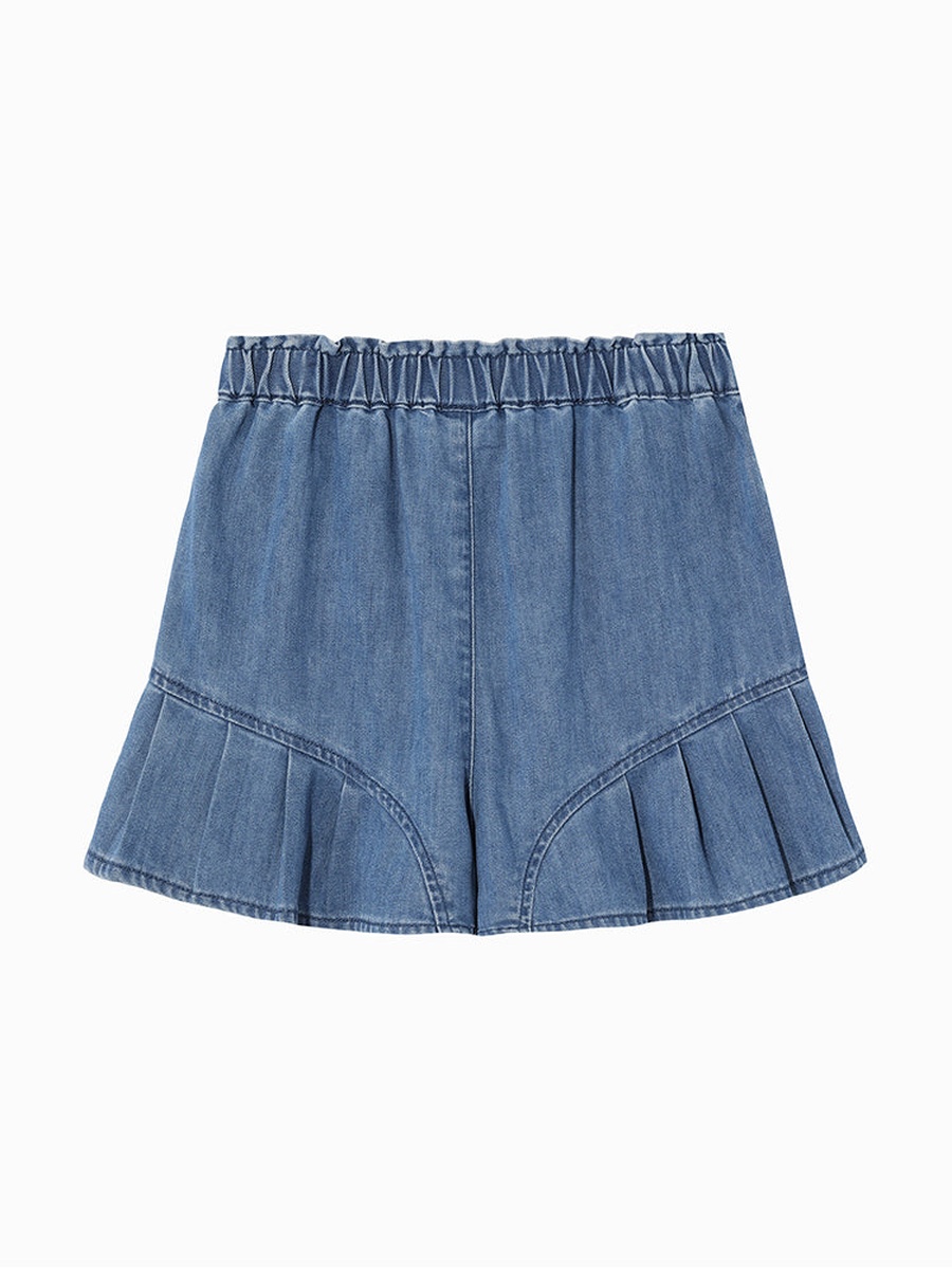 Pleated Denim Shorts