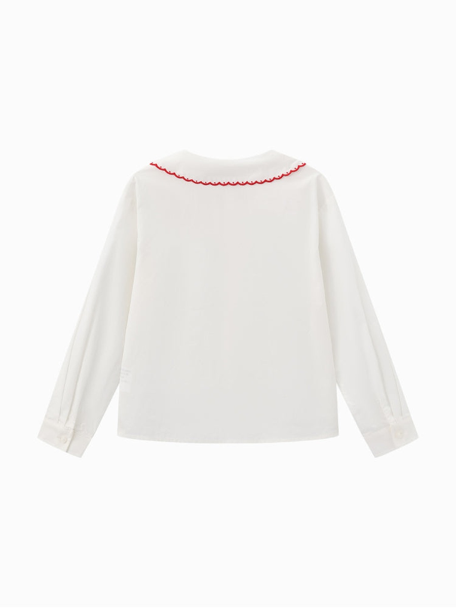 Shirt with Embroidered Collar Bow Detail