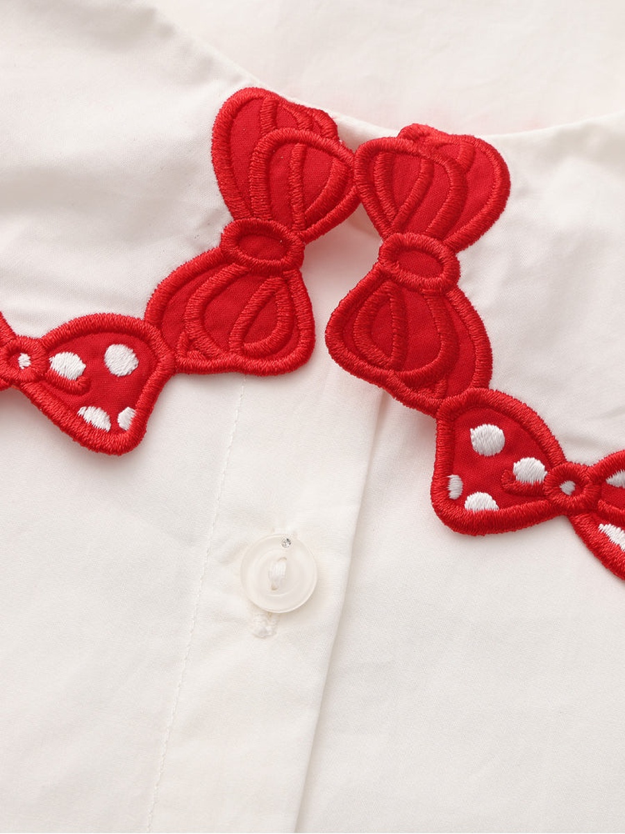 Shirt with Embroidered Collar Bow Detail