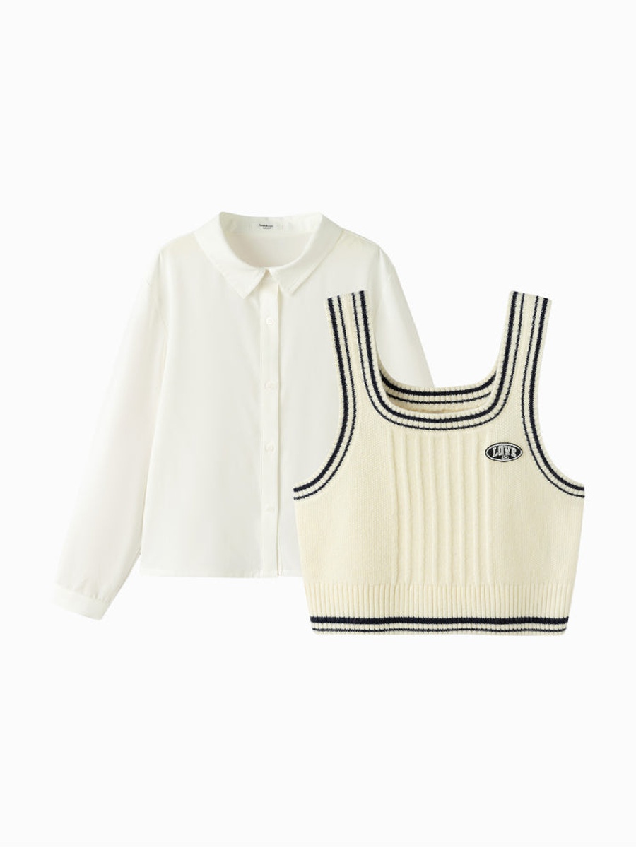 Layered Shirt with Knitted Vest