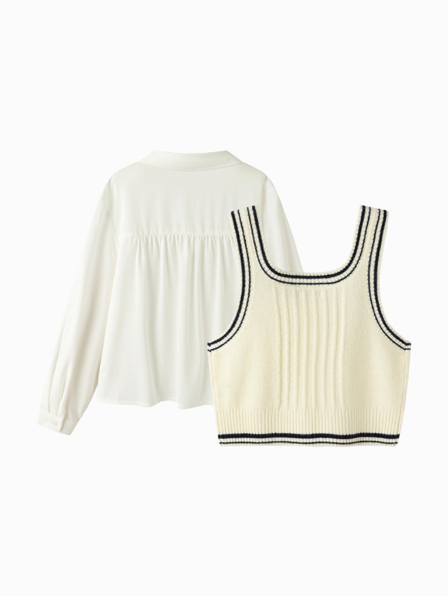 Layered Shirt with Knitted Vest