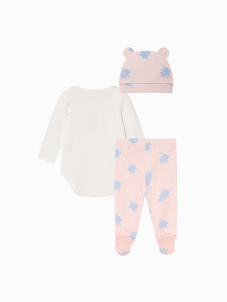 Set of 3 - Printed Bodysuit with Pants and Beanie