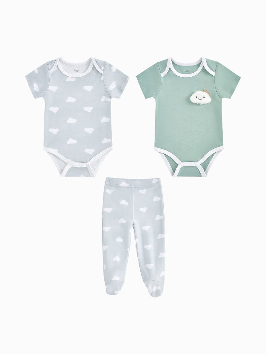 3-Piece Short Sleeve Bodysuit and Printed Footed Pants