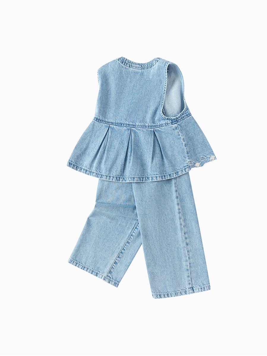 Solid Denim Top and Pants Set