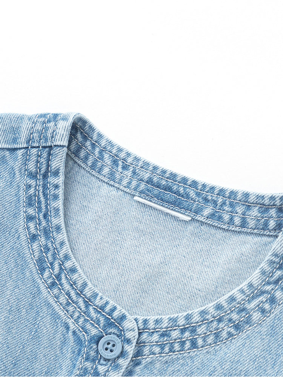 Solid Denim Top and Pants Set