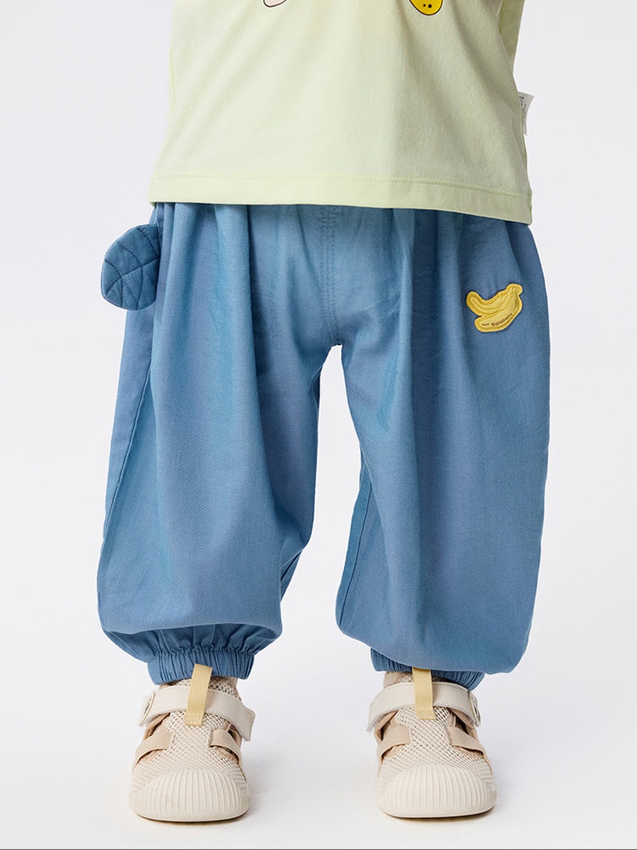 Flowy Pants with Elastic Waist and Padded Detail