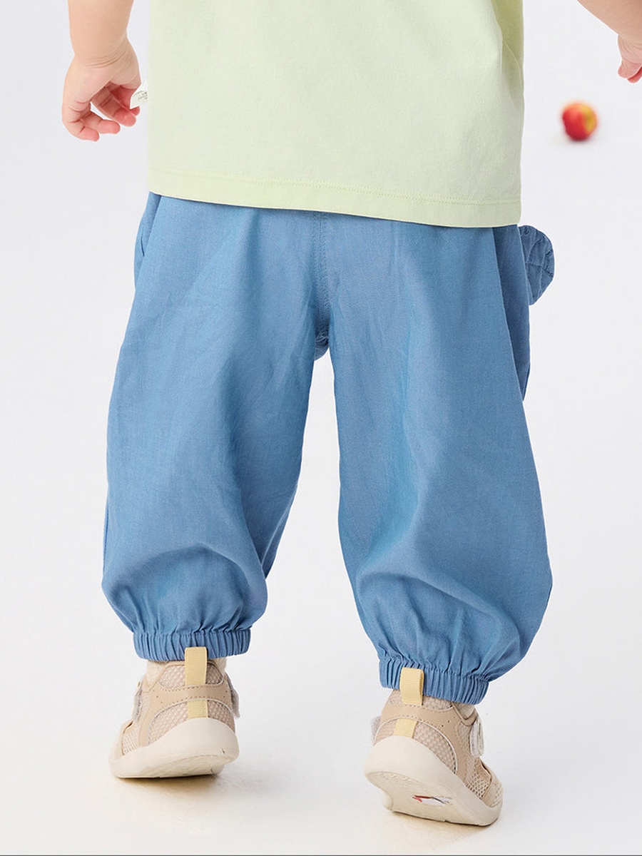 Flowy Pants with Elastic Waist and Padded Detail