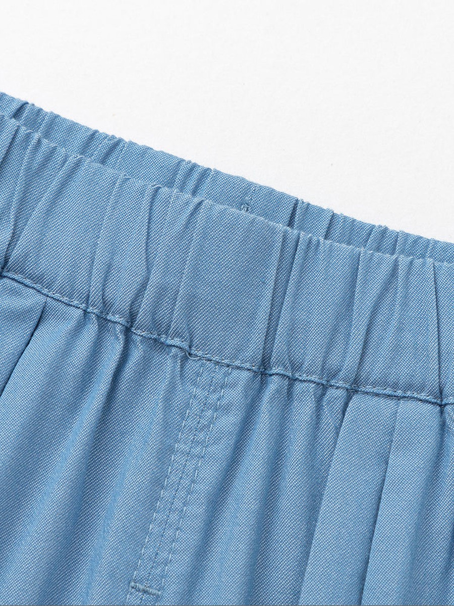 Flowy Pants with Elastic Waist and Padded Detail