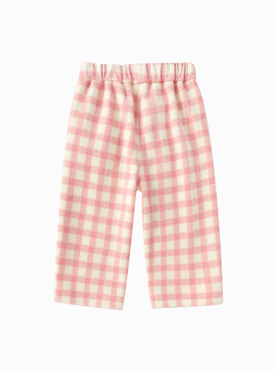 Checked Fleece Pants with Cat Patch Hem