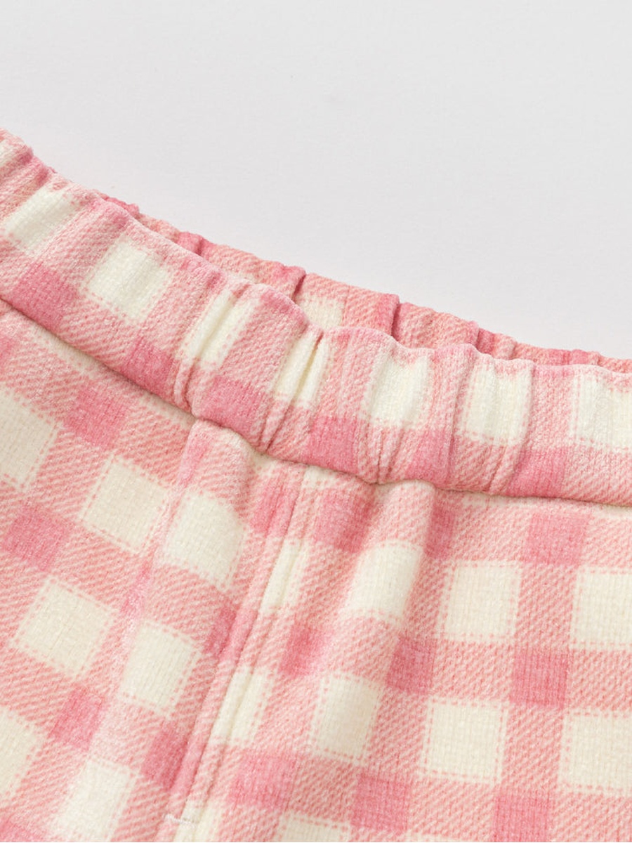 Checked Fleece Pants with Cat Patch Hem
