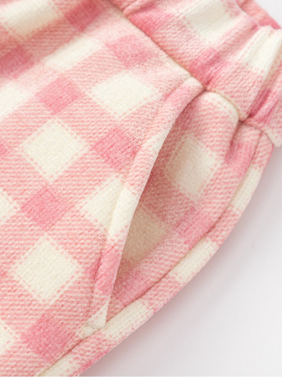 Checked Fleece Pants with Cat Patch Hem