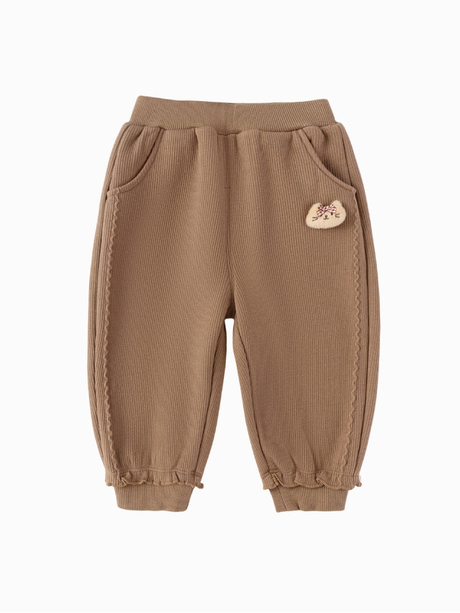 Ribbed Pants with Patch and Ruffled Hems