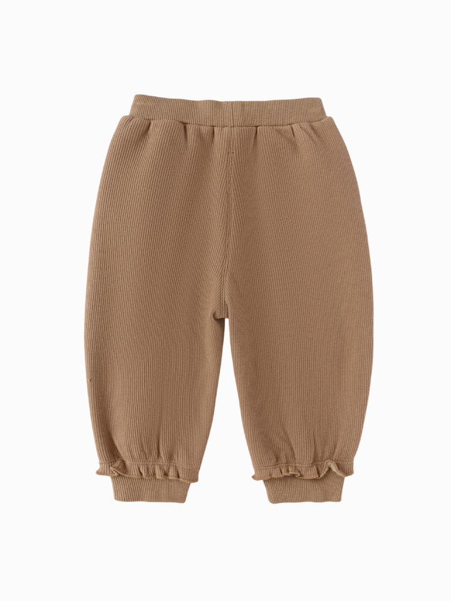 Ribbed Pants with Patch and Ruffled Hems