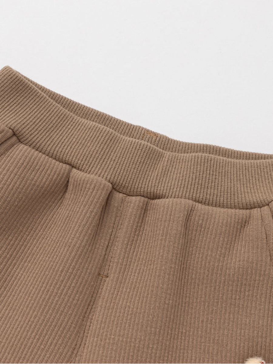 Ribbed Pants with Patch and Ruffled Hems