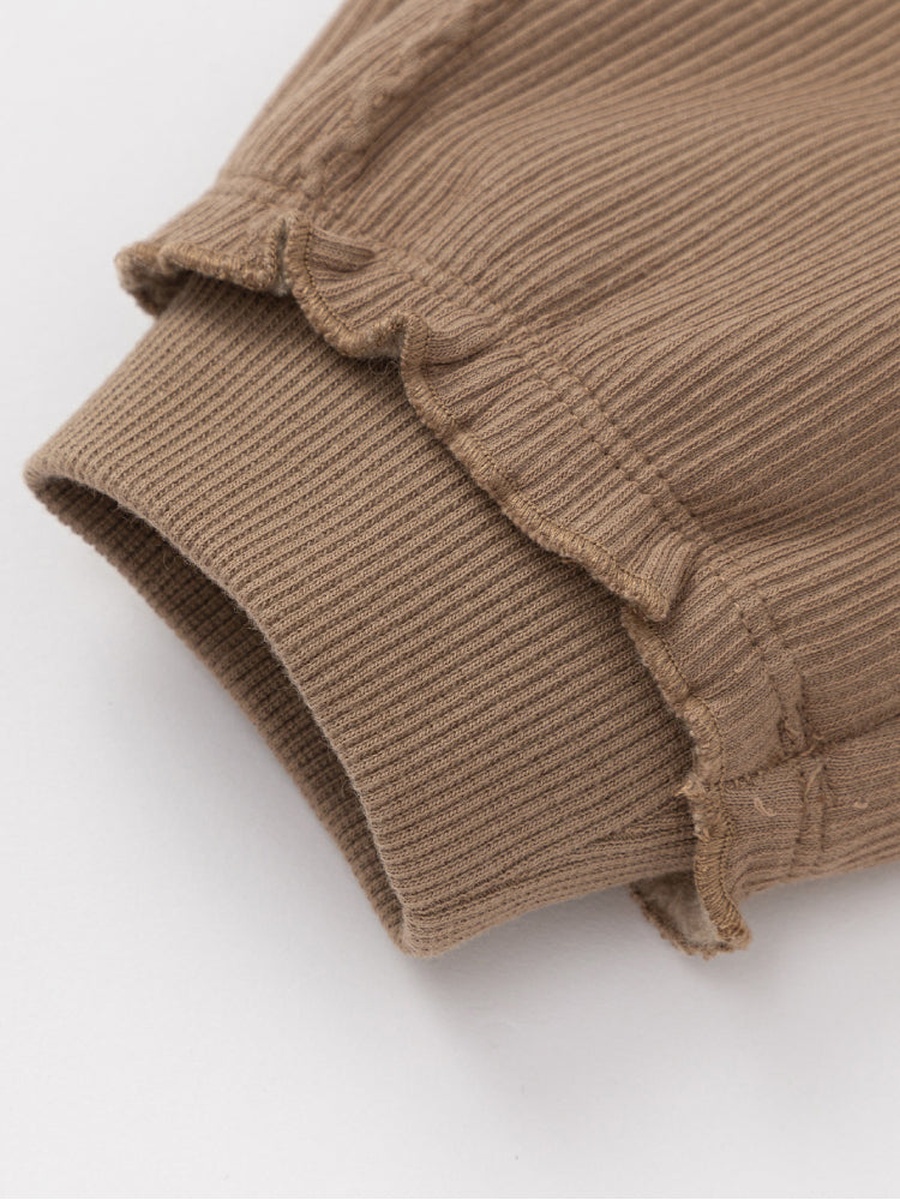 Ribbed Pants with Patch and Ruffled Hems