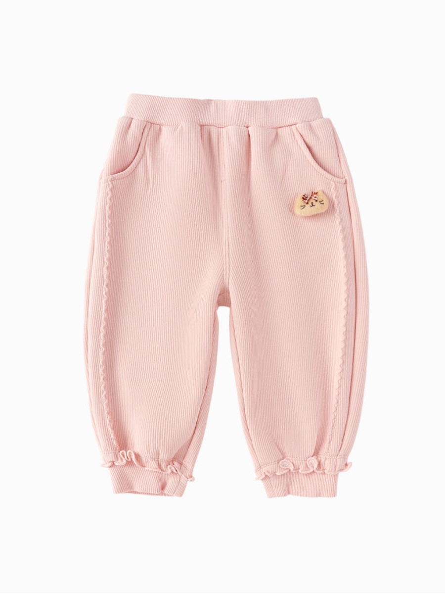 Ribbed Pants with Patch and Ruffled Hems
