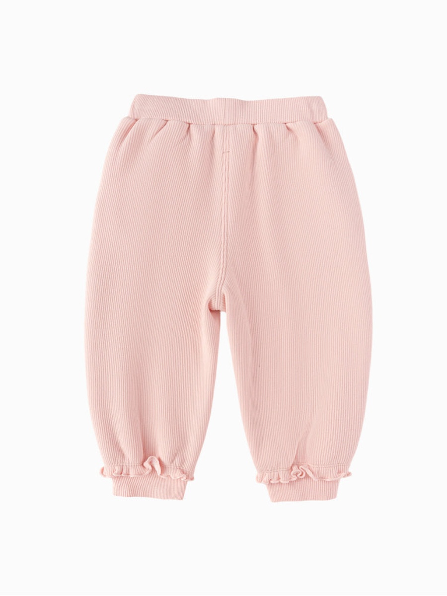 Ribbed Pants with Patch and Ruffled Hems