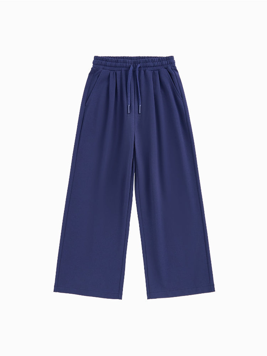Solid Wide-Cut Sweatpants with Pockets and Elastic Waist