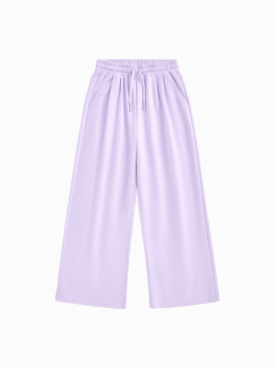 Solid Wide-Cut Sweatpants with Pockets and Elastic Waist