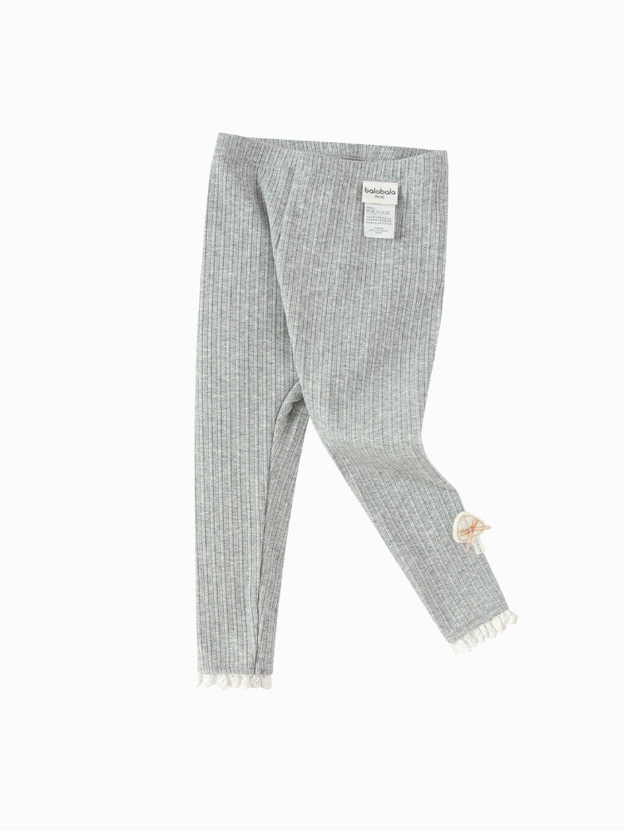 Ribbed Leggings with Bow Accent