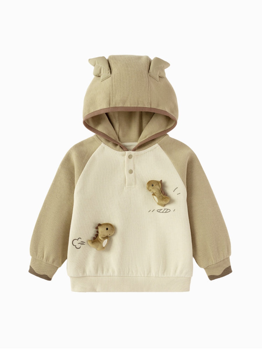 Hoodie with Dinosaur Applique and Ear Hood