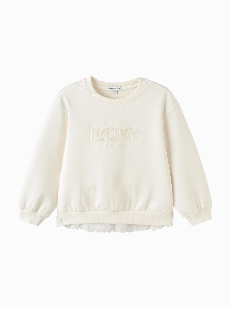 Sweatshirt with Embroidery and Lace Hem