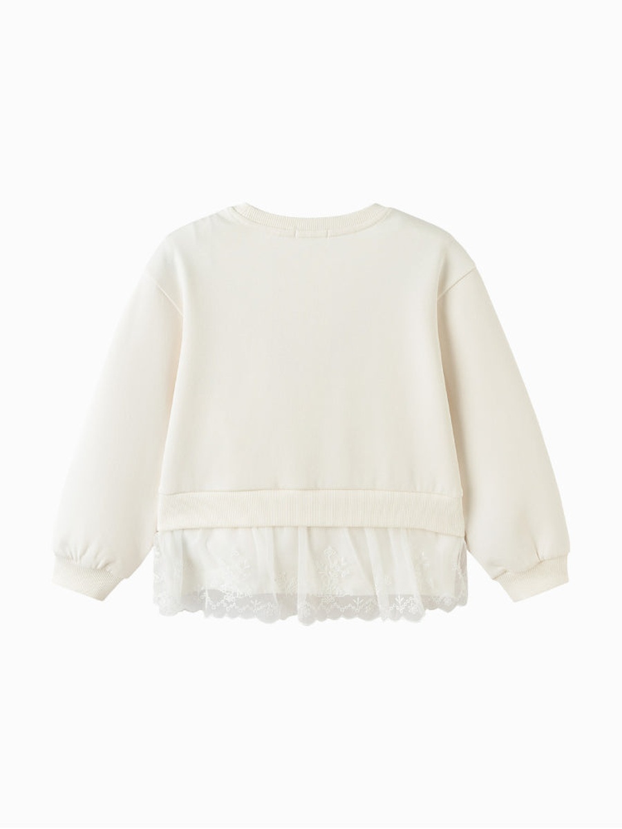 Sweatshirt with Embroidery and Lace Hem