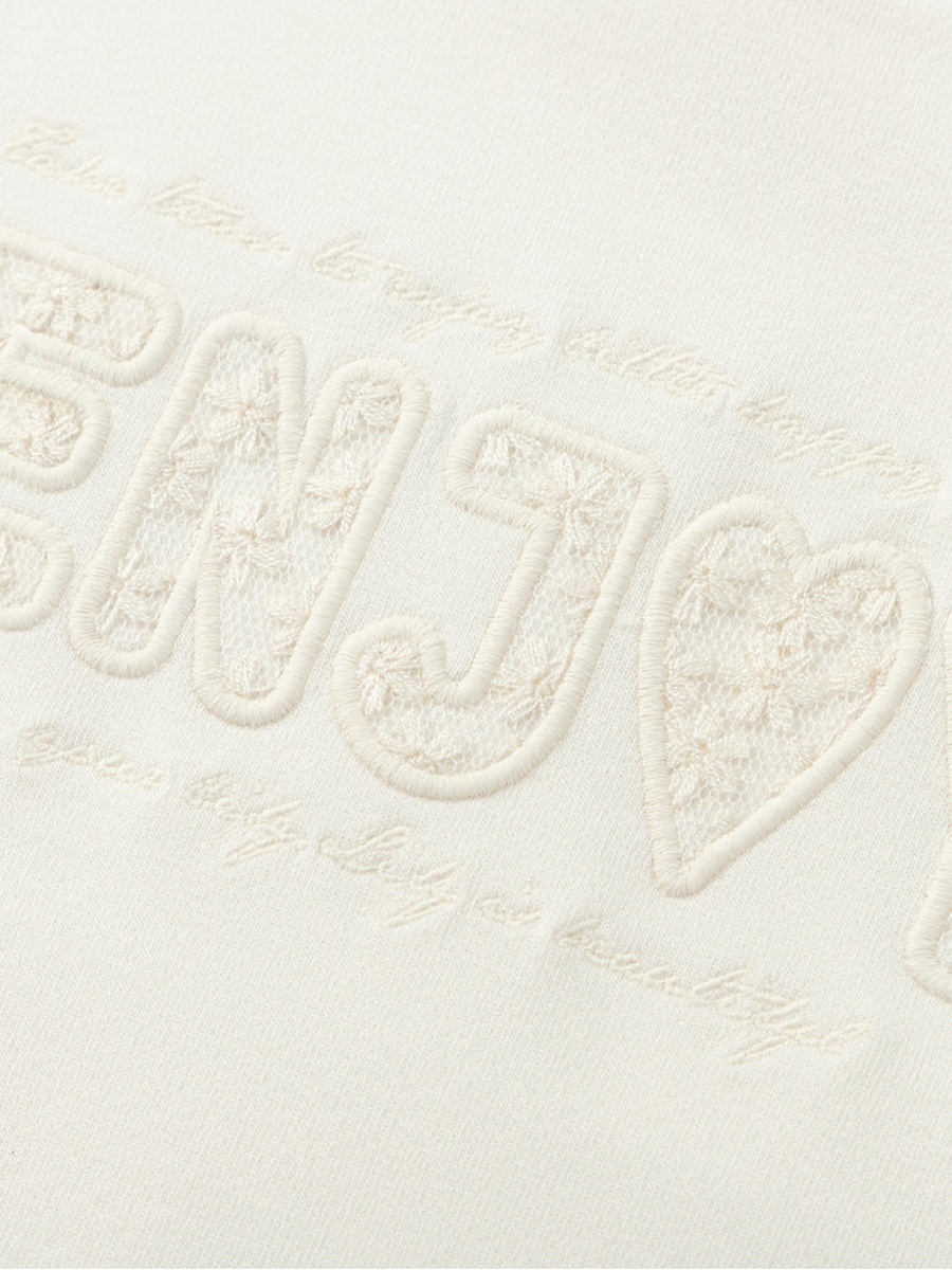 Sweatshirt with Embroidery and Lace Hem