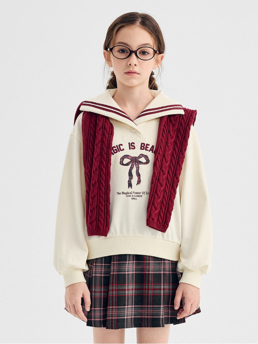 Sailor Collar Sweatshirt with Printed Motif