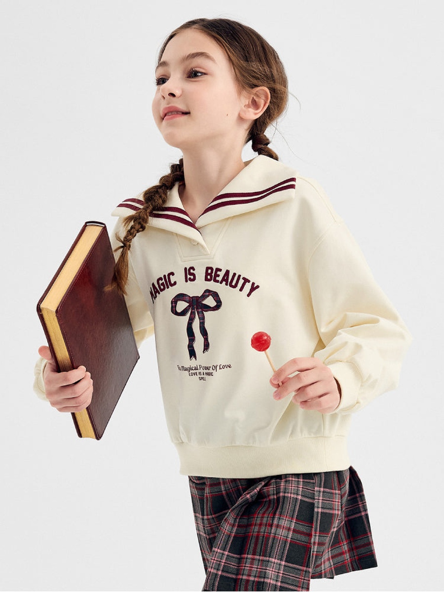 Sailor Collar Sweatshirt with Printed Motif