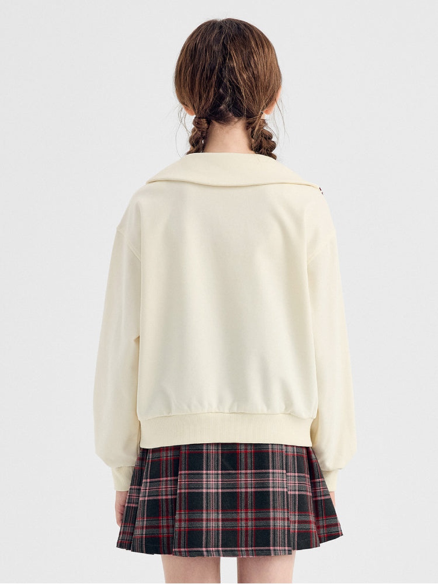 Sailor Collar Sweatshirt with Printed Motif