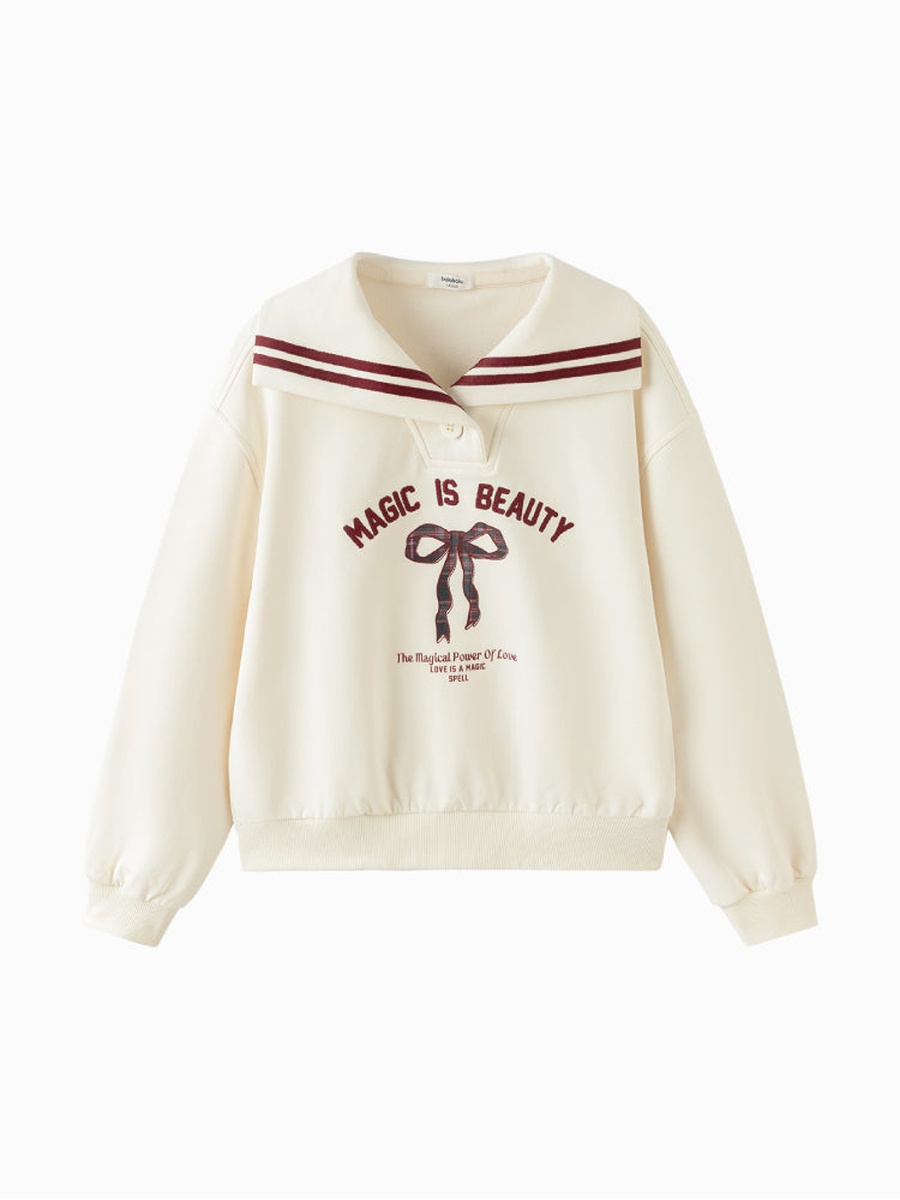 Sailor Collar Sweatshirt with Printed Motif