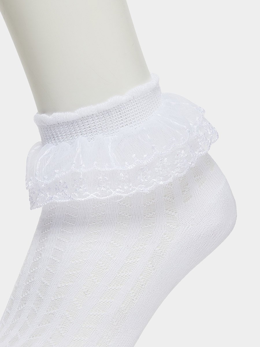 Girls White Lace Trim Crew Socks