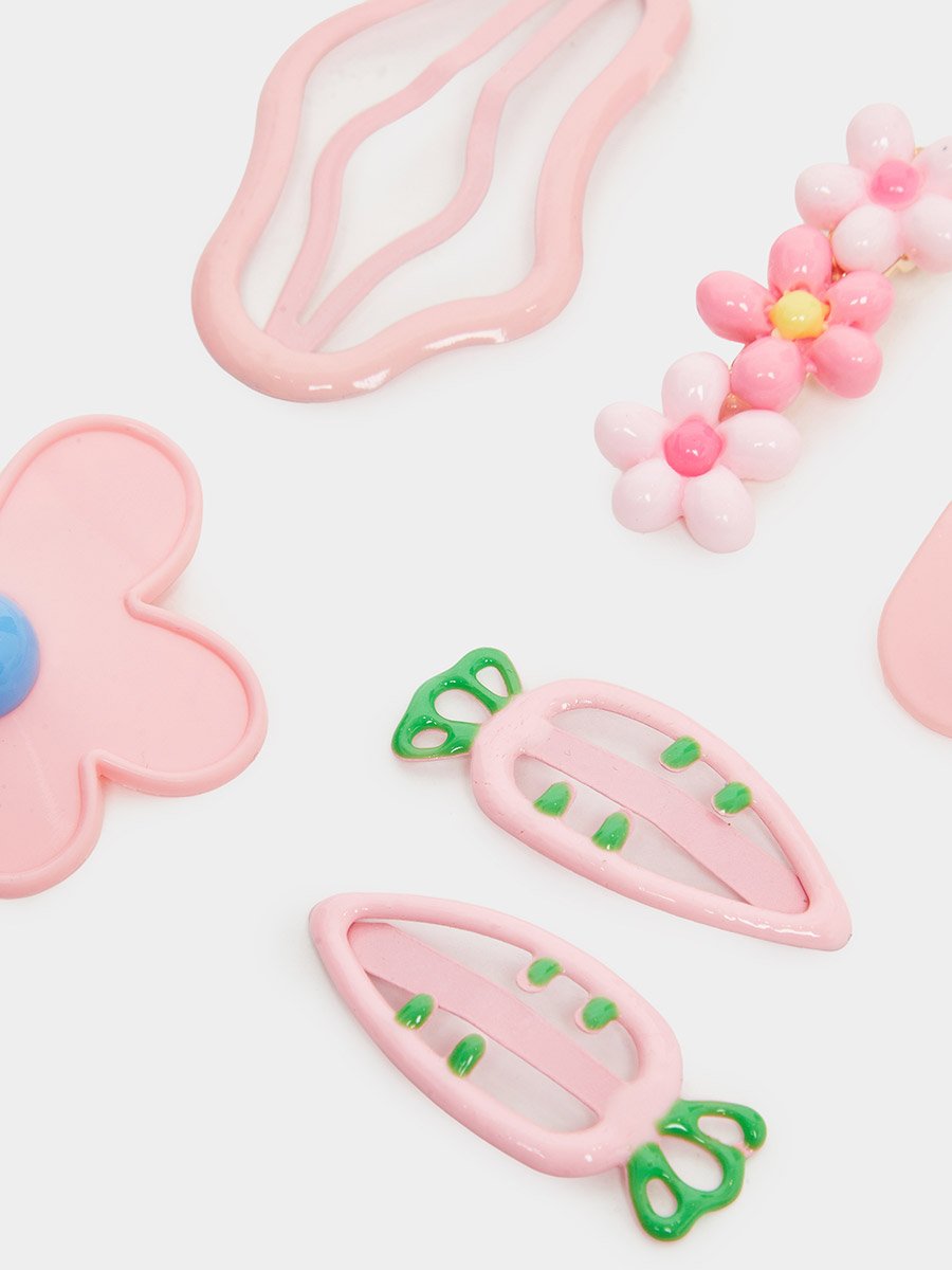 Pack of 5 - Girls Pink Hair Clips