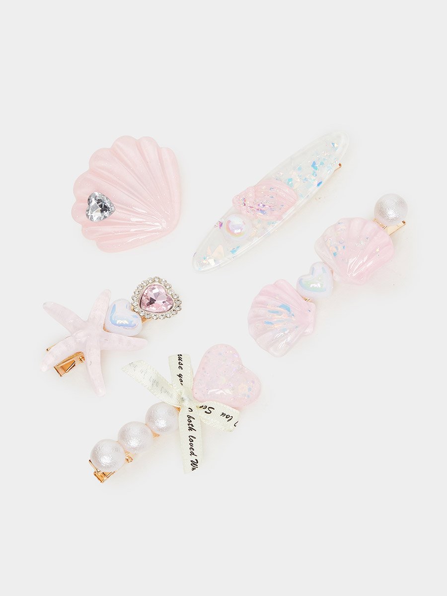 Set of 5 - Pink Seashell Hair Clips