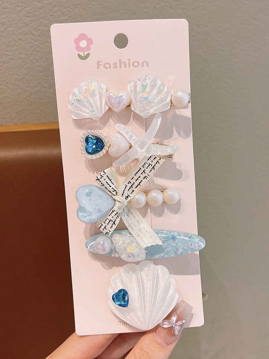 Set of 5 - Light Blue Seashell Hair Clips