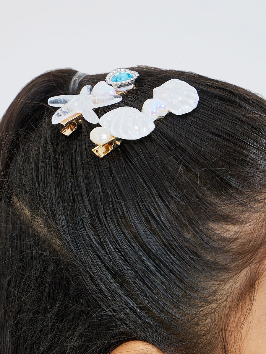 Set of 5 - Light Blue Seashell Hair Clips