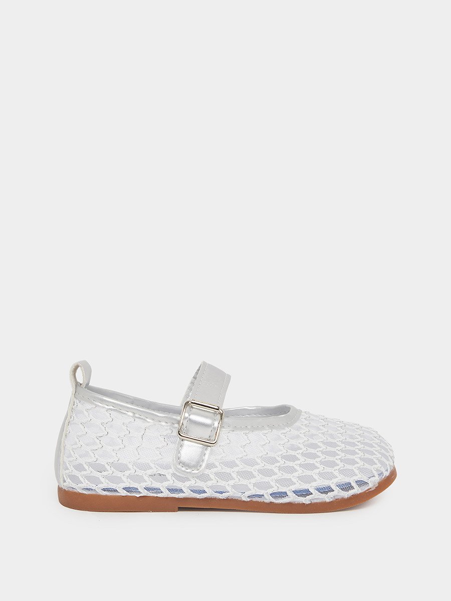 Girls Silver Mesh Ballerinas