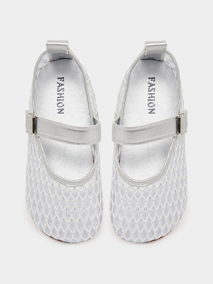 Girls Silver Mesh Ballerinas