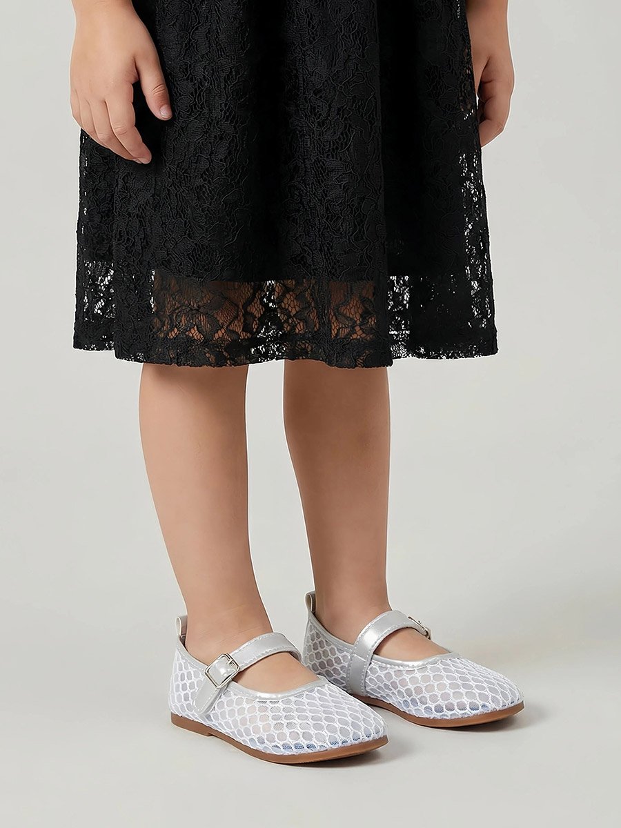 Girls Silver Mesh Ballerinas